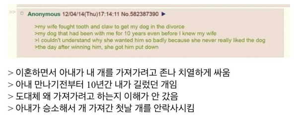아내가 이혼하면서 개를 가져간 이유