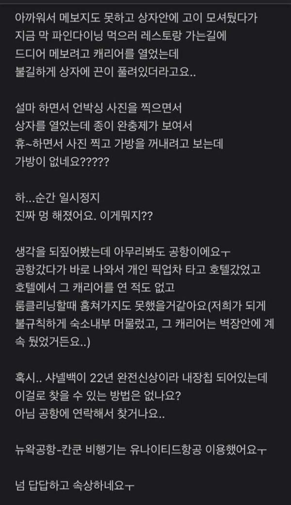 캐리어에 넣은 가방이 사라짐