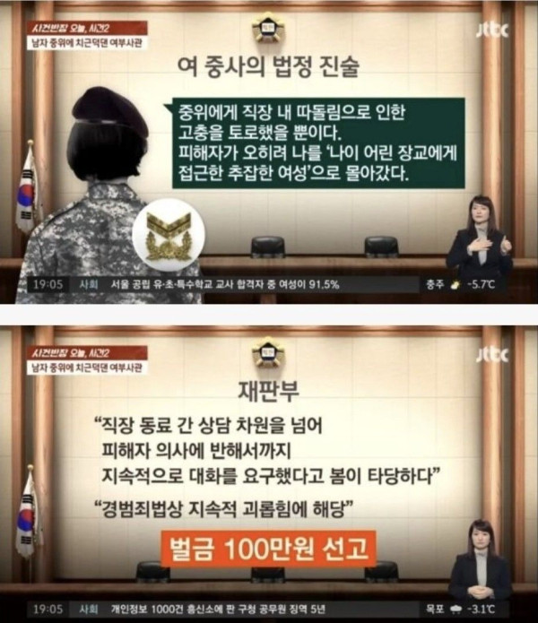 남자 중위에 치근덕댄 여자 중사